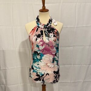 New York & Company Floral Halter Top - Pink and Black